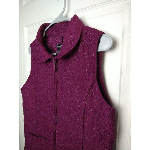 JENNY Purple Women's Sleeveless Full Zip Swirl Designed Quilted Vest Size S - Picture 2 of 9